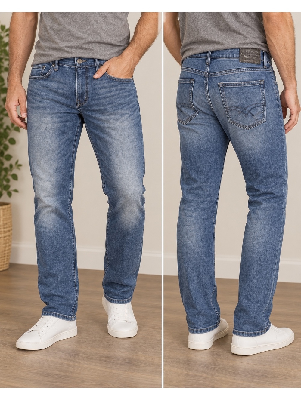 Men’s Athletic Fit Stretch Jeans Medium Wash SEVEN7 W36 L32 Flexible Denim
